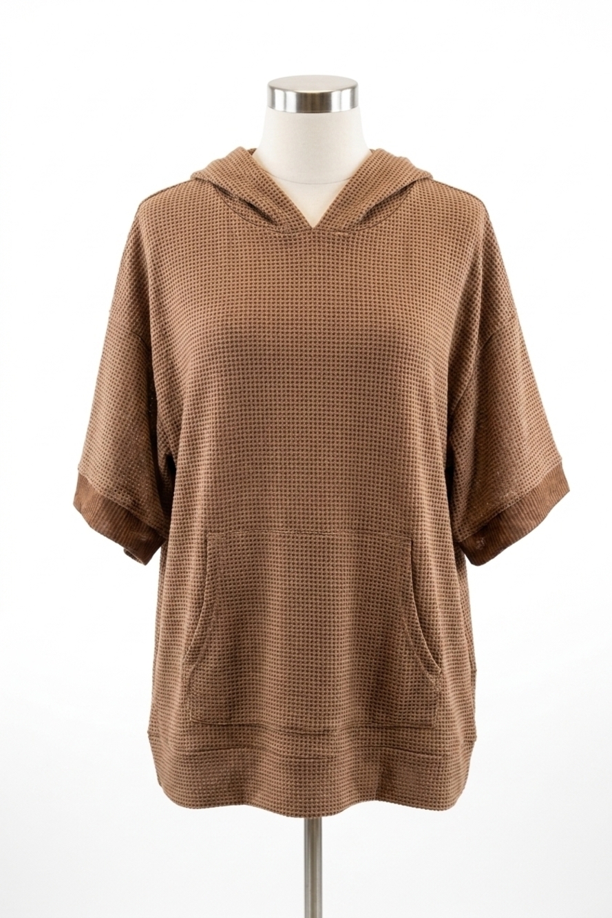 NEW ANDREE BY UNIT two-tone thermal hoodie in chocolate